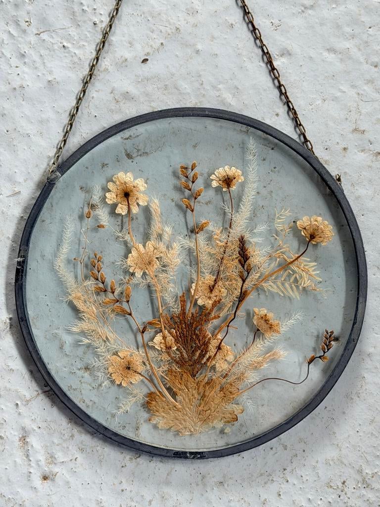 Vintage glazen raamhanger rond droogbloemen, Ophalen of Verzenden, Gebruikt, Glas