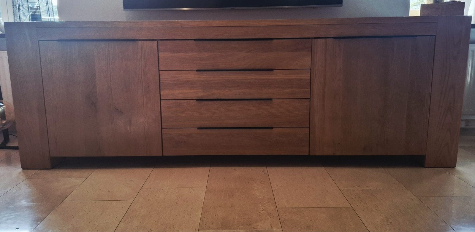 Massief eiken dressoir en kast, Ophalen, Met lade(s), 150 tot 200 cm, Eikenhout