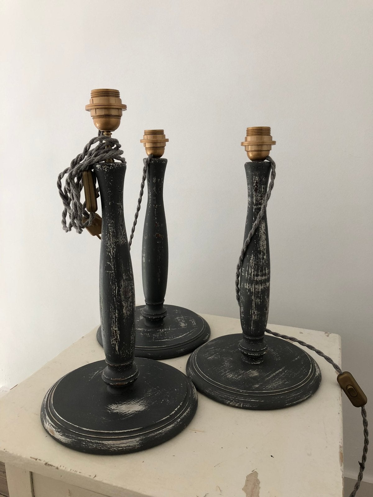ANTIEKE HOUTEN LAMPENVOETEN 3 STUKS BALUSTER LAMP, Ophalen of Verzenden