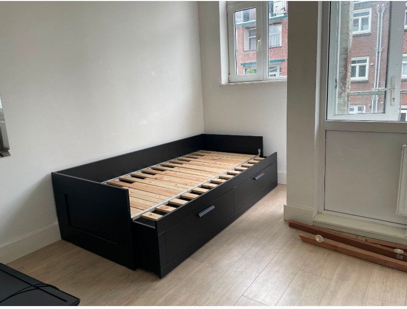 Ikea BRIMNES extendable bed, Wit, Tweepersoons, Zo goed als nieuw, Hout