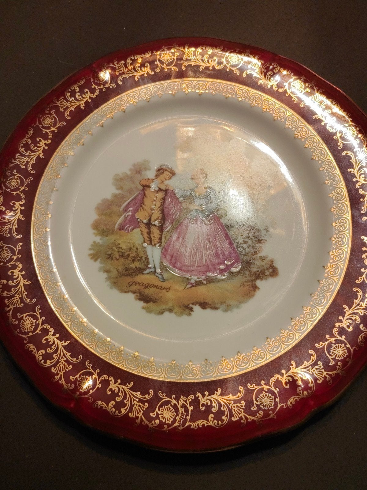 Limoges porcelein decoratieve wandbord met Fragonard-scène, Ophalen of Verzenden
