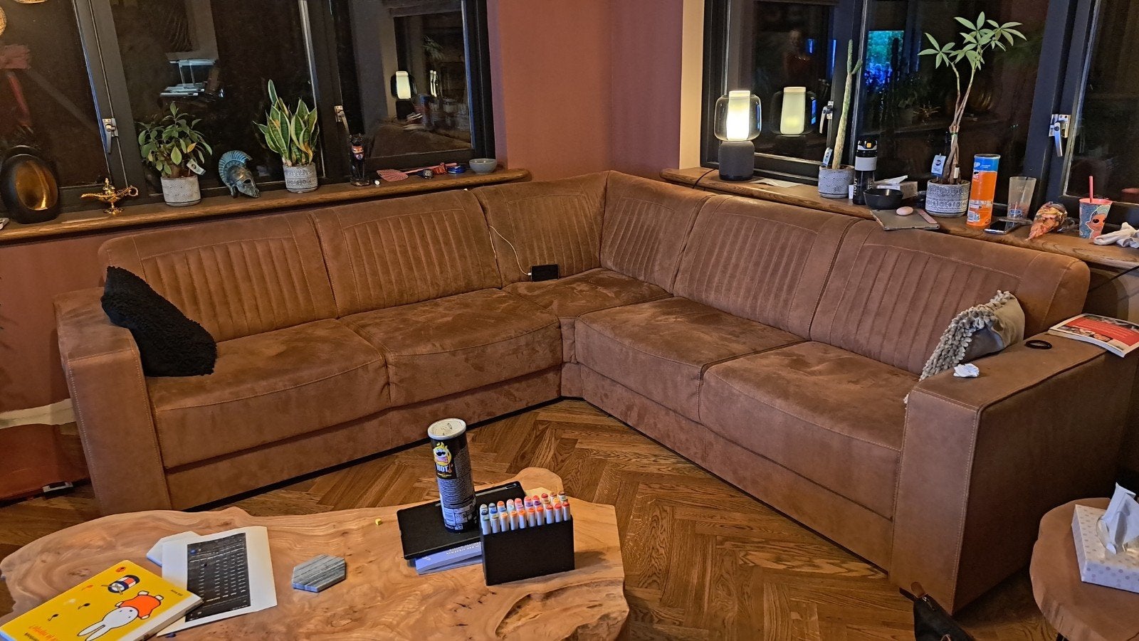 hoekbank 5 personen en 2 losse armstoelen, Ophalen, Gebruikt