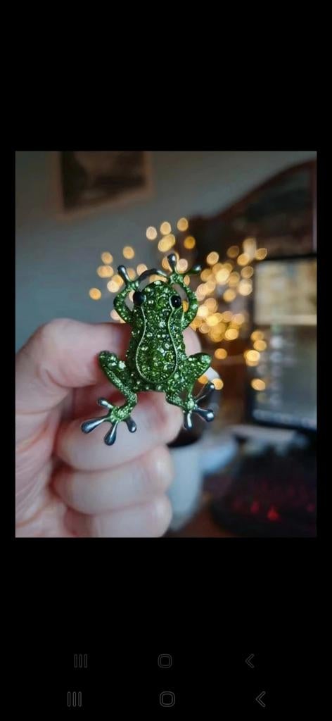 Nieuwe Groene Kikker Broche met Kristallen, Overige materialen, 4 tot 7 cm, Nieuw, Groen