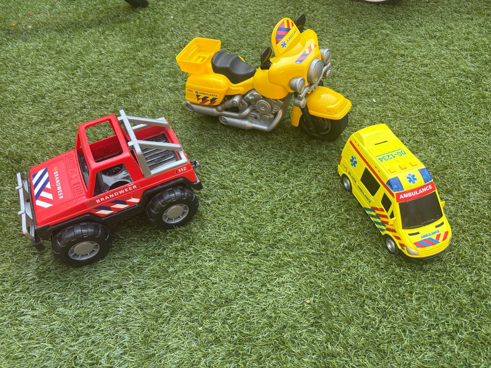 Speelgoed hulpdiensten set: brandweer, ambulance, motor, Ophalen of Verzenden, Gebruikt