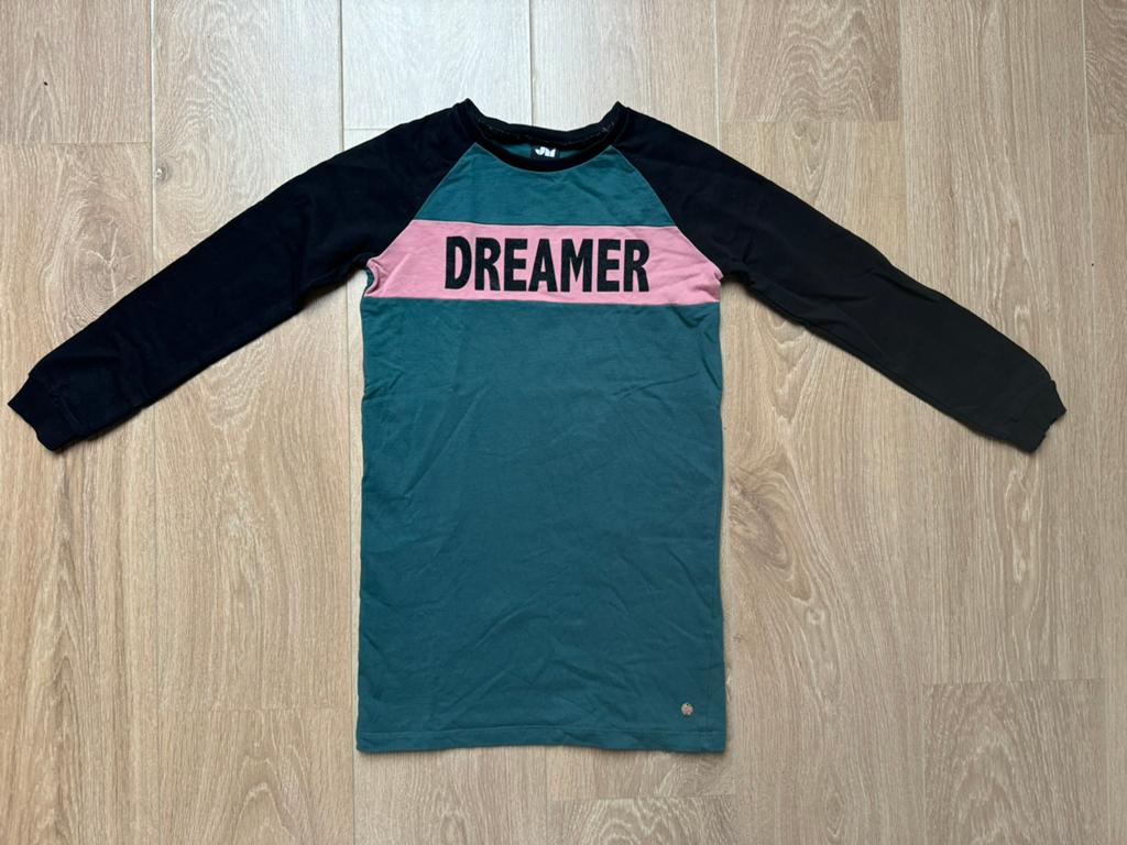 Shoeby JM jurk dreamer groen/roze/zwart maat 134/140, Ophalen of Verzenden, Gebruikt, Meisje, Jurk of Rok