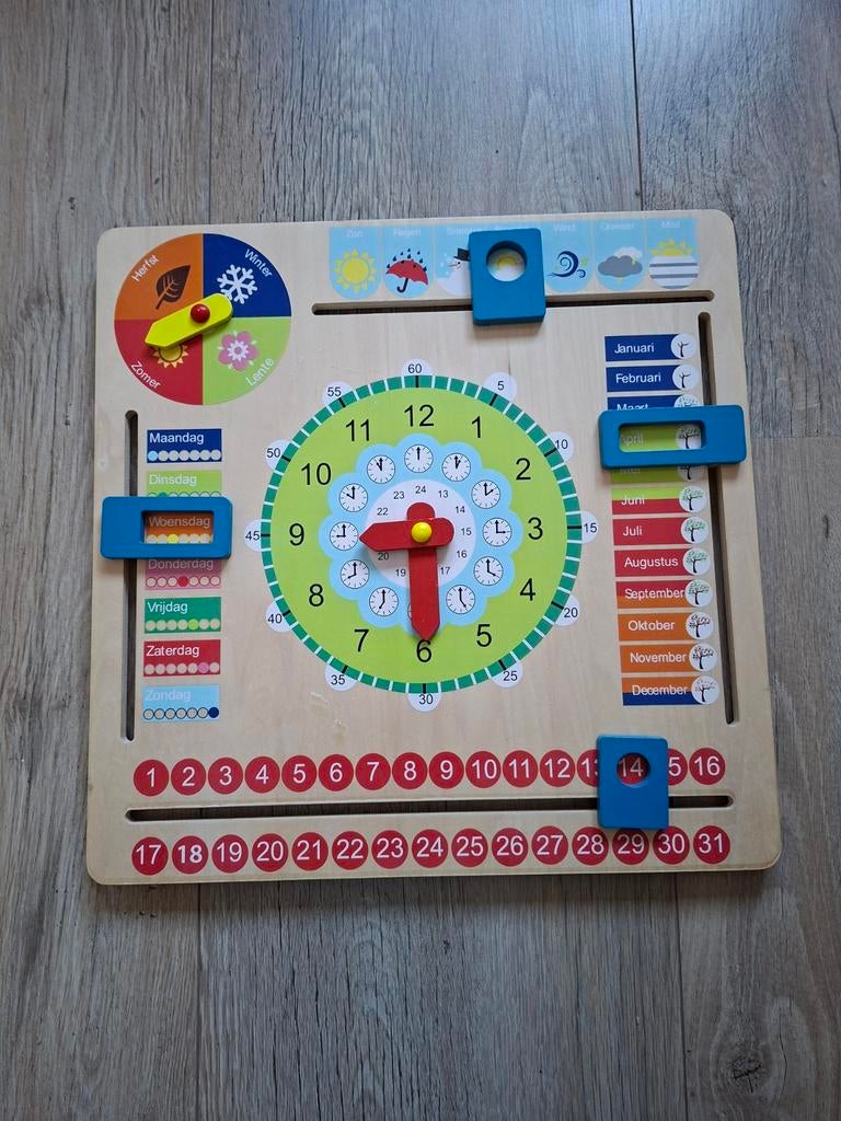Houten leerbord: klok, dagen, maanden, seizoenen (40x40cm), Ophalen of Verzenden, Gebruikt, Rekenen