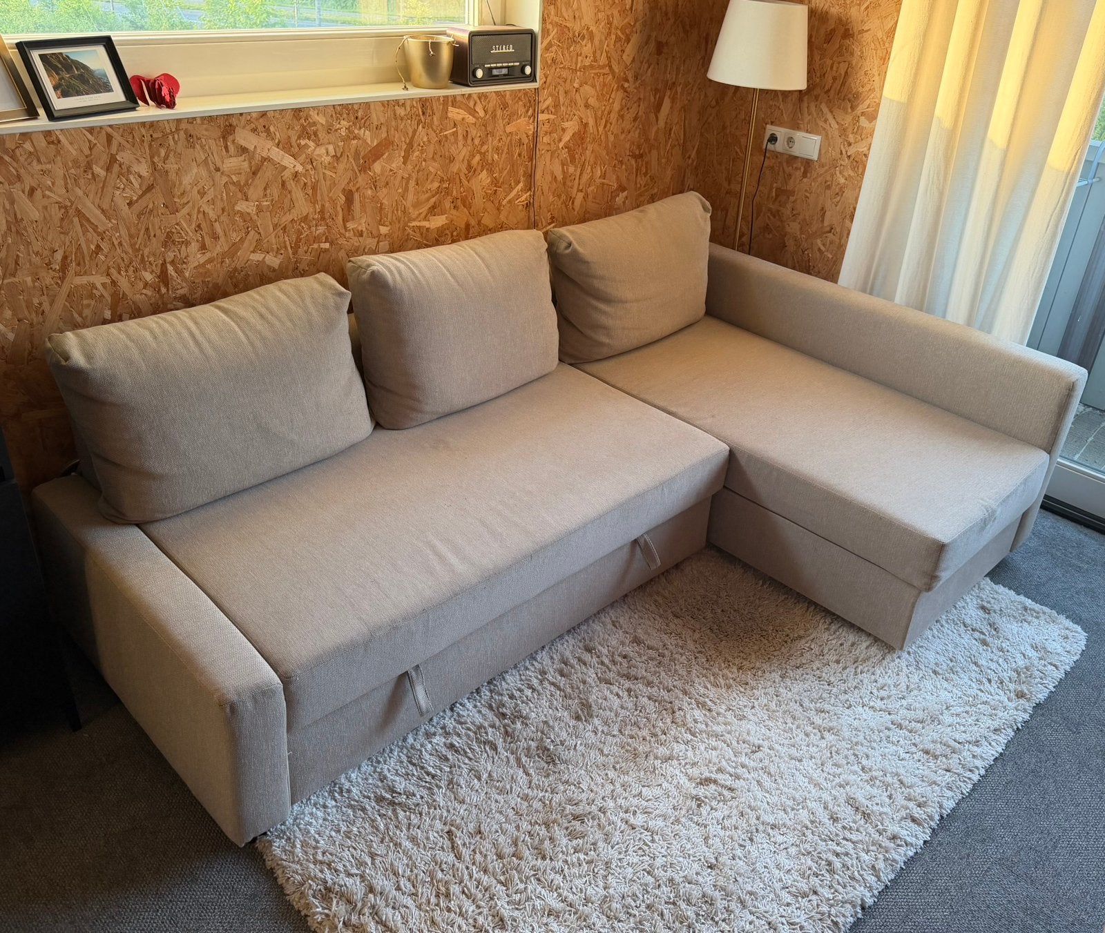 Ikea Hoekslaapbank met Opberger - Beige, Huis en Inrichting, Ophalen, Gebruikt, Stof