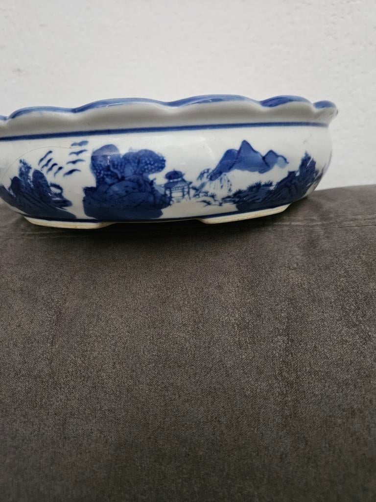 Antieke Chinese Bonsai Pot - Blauw en Wit Porselein, Antiek en Kunst, Ophalen