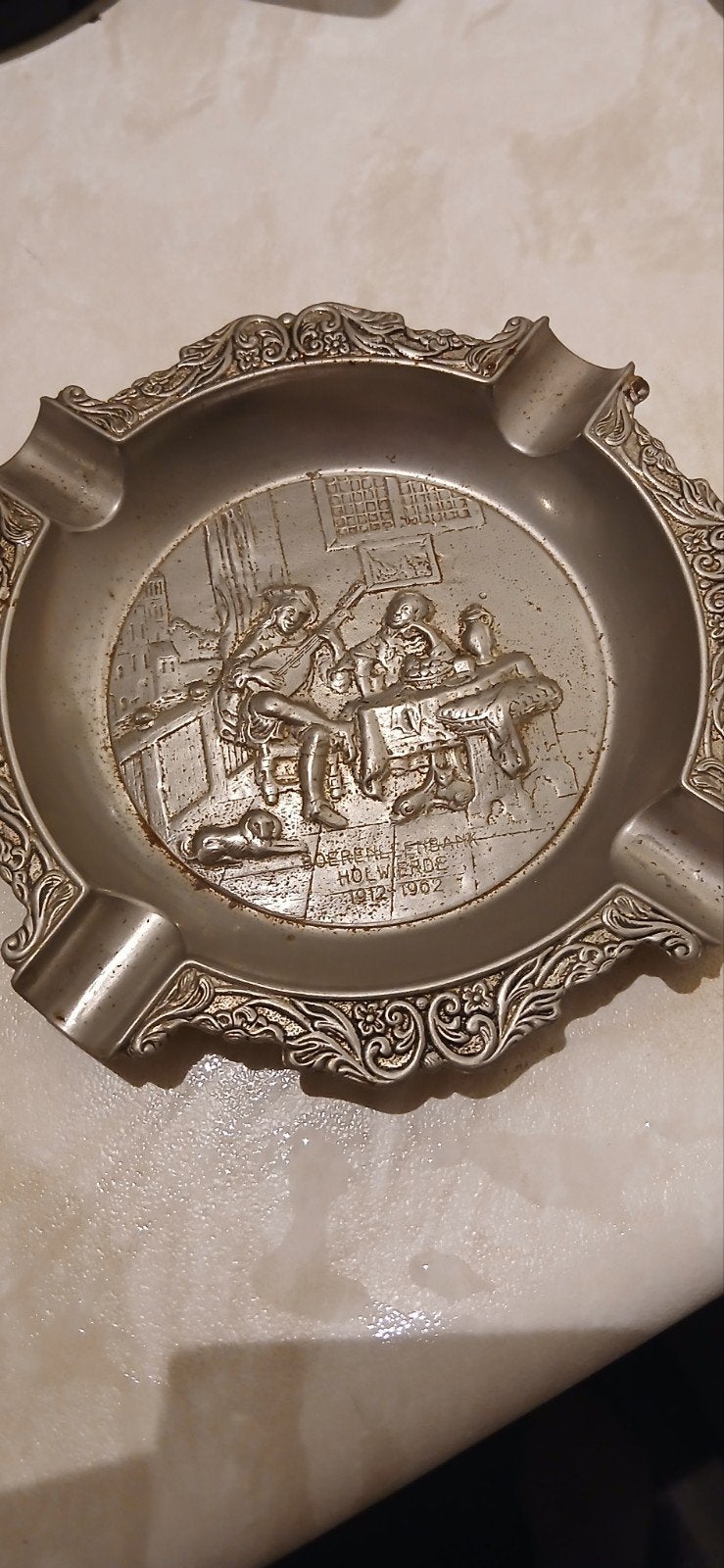 Tinnen asbak, Ophalen of Verzenden