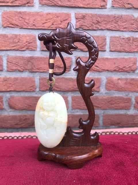 onyx geluksamulet met drakenhouder, Antiek en Kunst, Ophalen of Verzenden