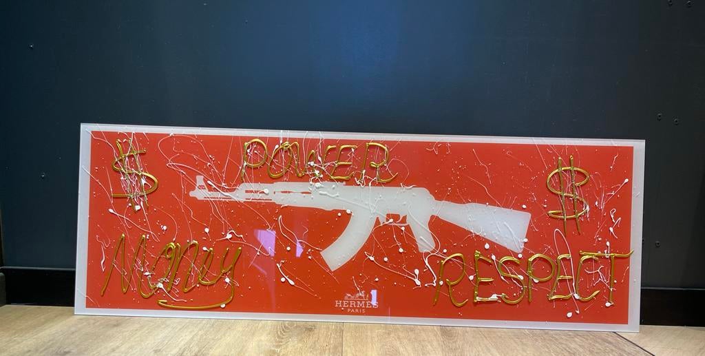 Modern Kunstwerk: Power, Money, Respect (100x35 cm), Ophalen of Verzenden