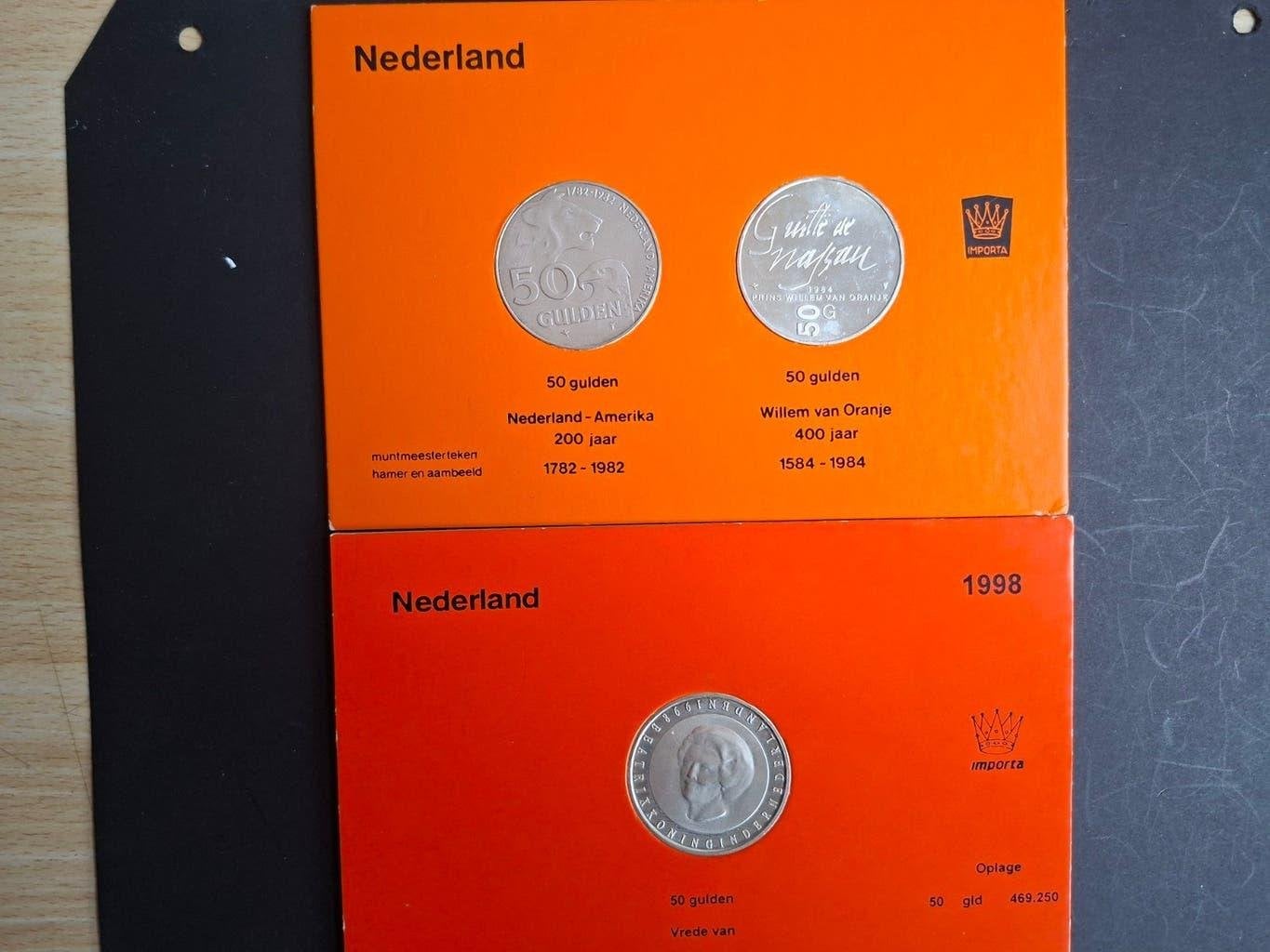 BEATRIX  3 PRACHTIGE 50 GULDEN UNC  FOTO/ADV, Postzegels en Munten, Koningin Beatrix, Zilver, 50 gulden, Verzenden