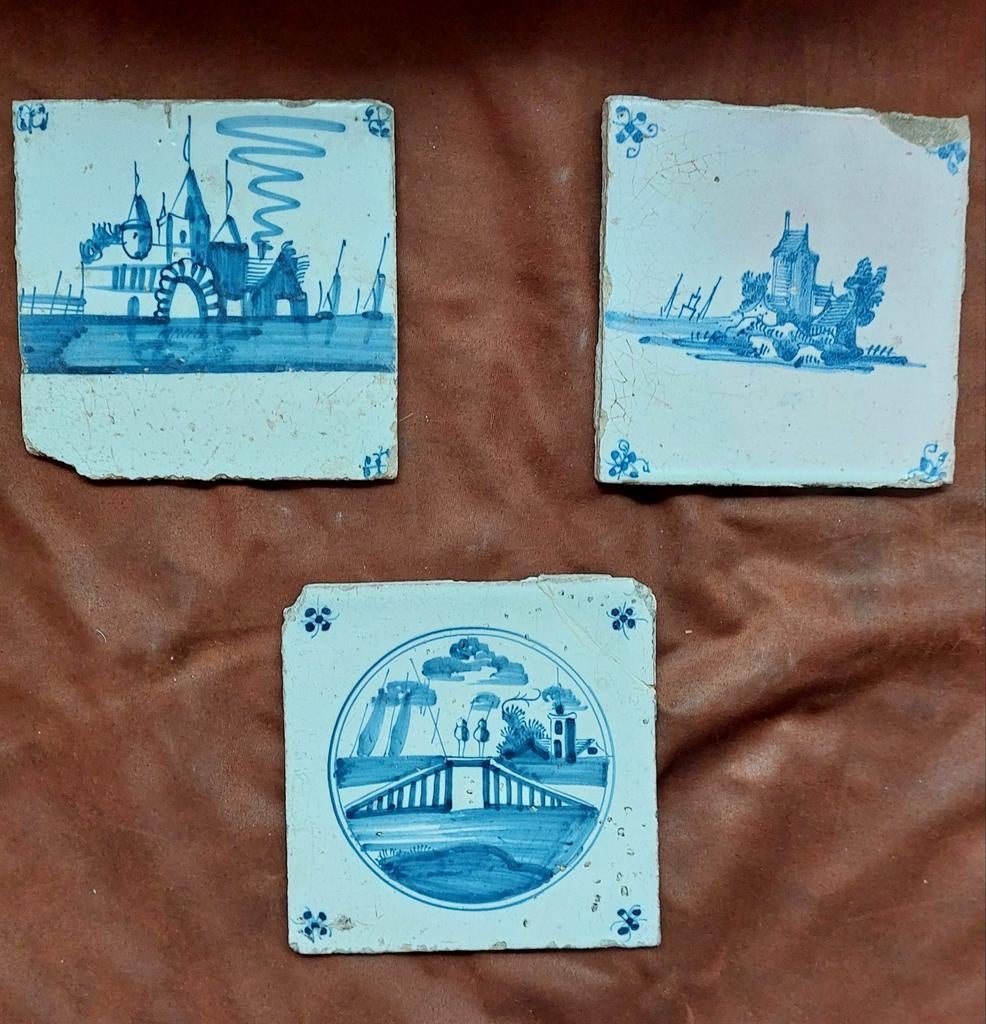 3 antieke tegels 17e eeuw, Antiek en Kunst, Antiek | Wandborden en Tegels, Ophalen of Verzenden