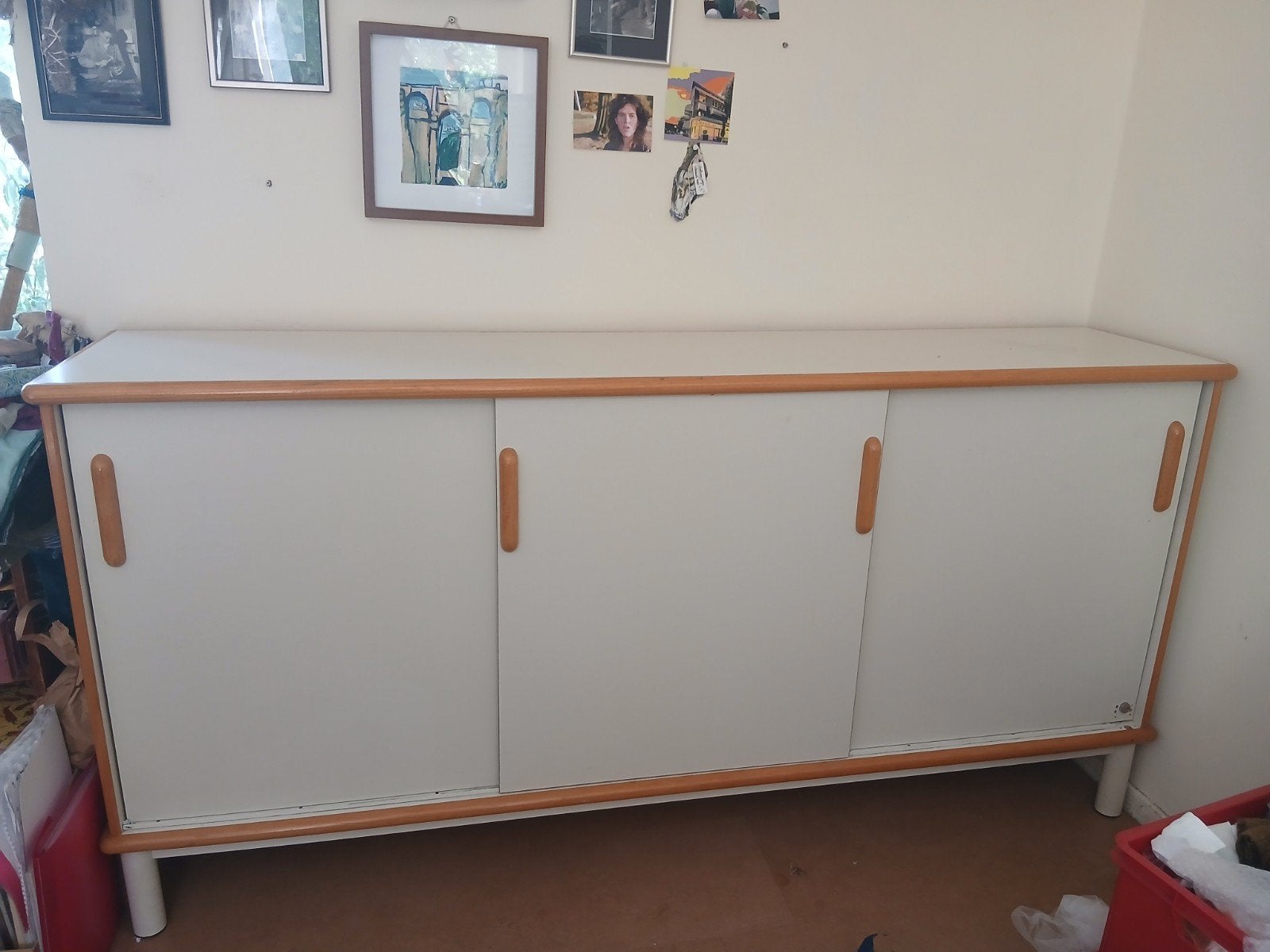 Lage vintage mid centurypastoe gelijk dressoir schuifdeu, Ophalen, Modern, functioneel, 200 cm of meer, 25 tot 50 cm