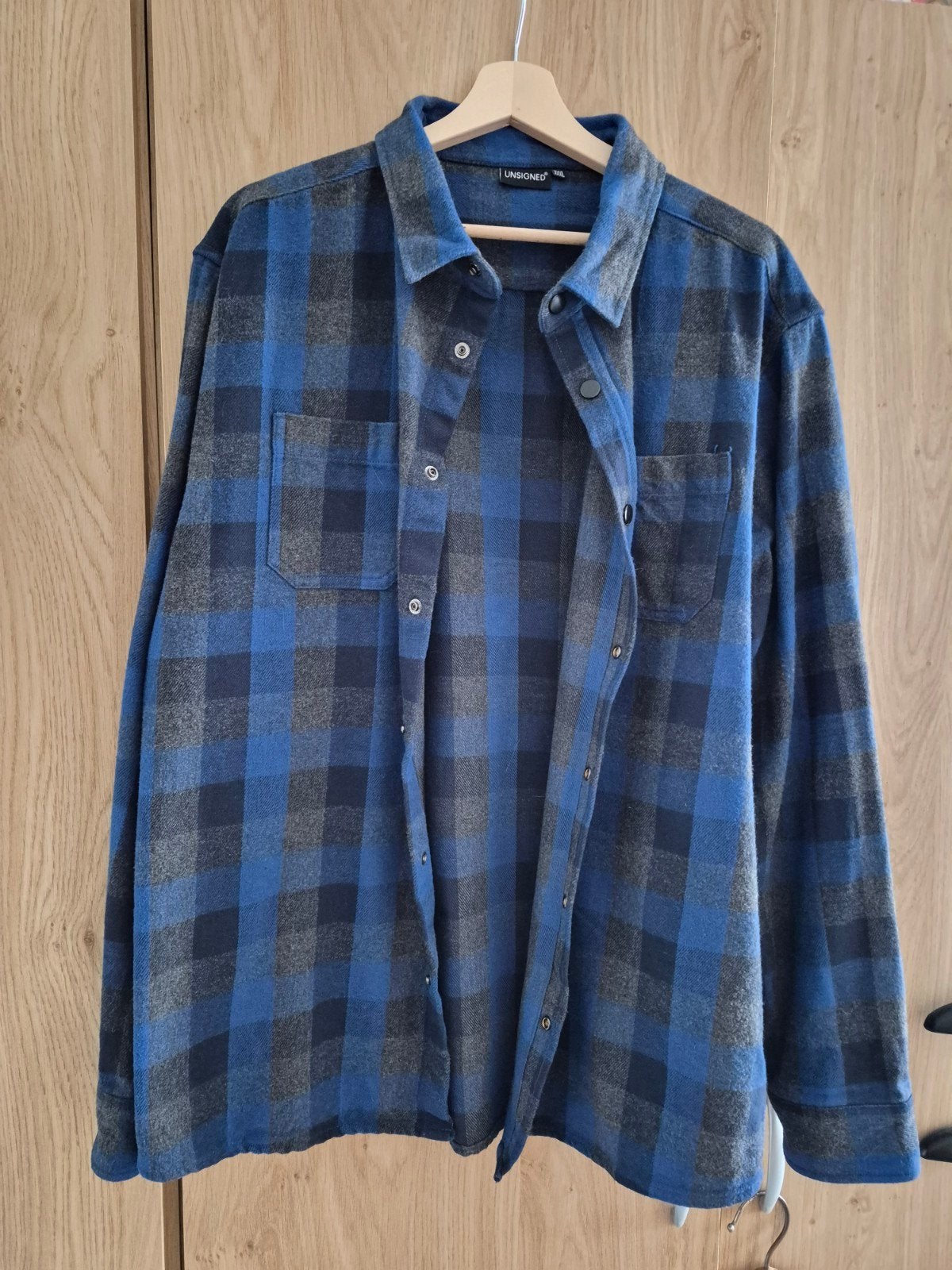 UNSIGNED Geruit Flanellen Overhemd - Blauw/Grijs - XXL, Blauw, Ophalen of Verzenden, Zo goed als nieuw, UNSIGNED