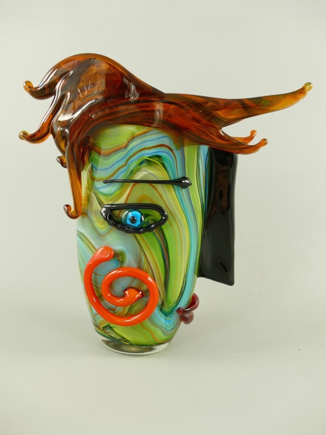 Murano-stijl Glazen Gezichtsvormige Vaas - H. 32 x 28 cm, Ophalen of Verzenden