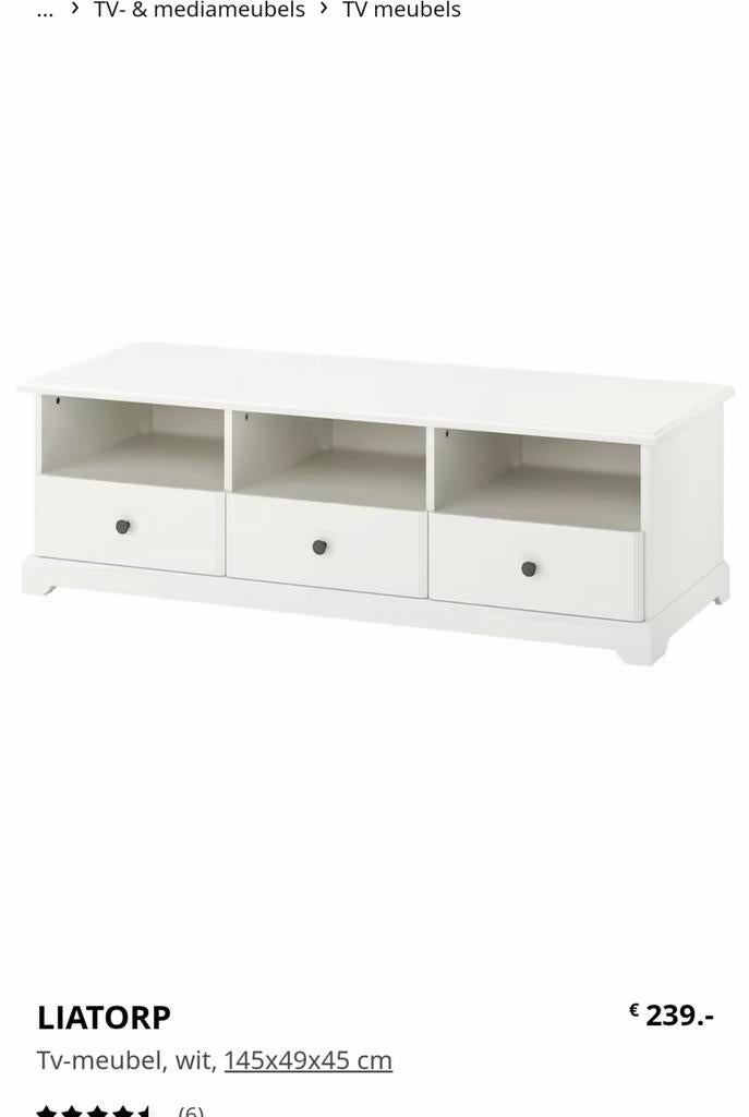 IKEA LIATORP TV-meubel wit 145x49x45 cm, Ophalen, 100 tot 150 cm, Zo goed als nieuw, Minder dan 100 cm