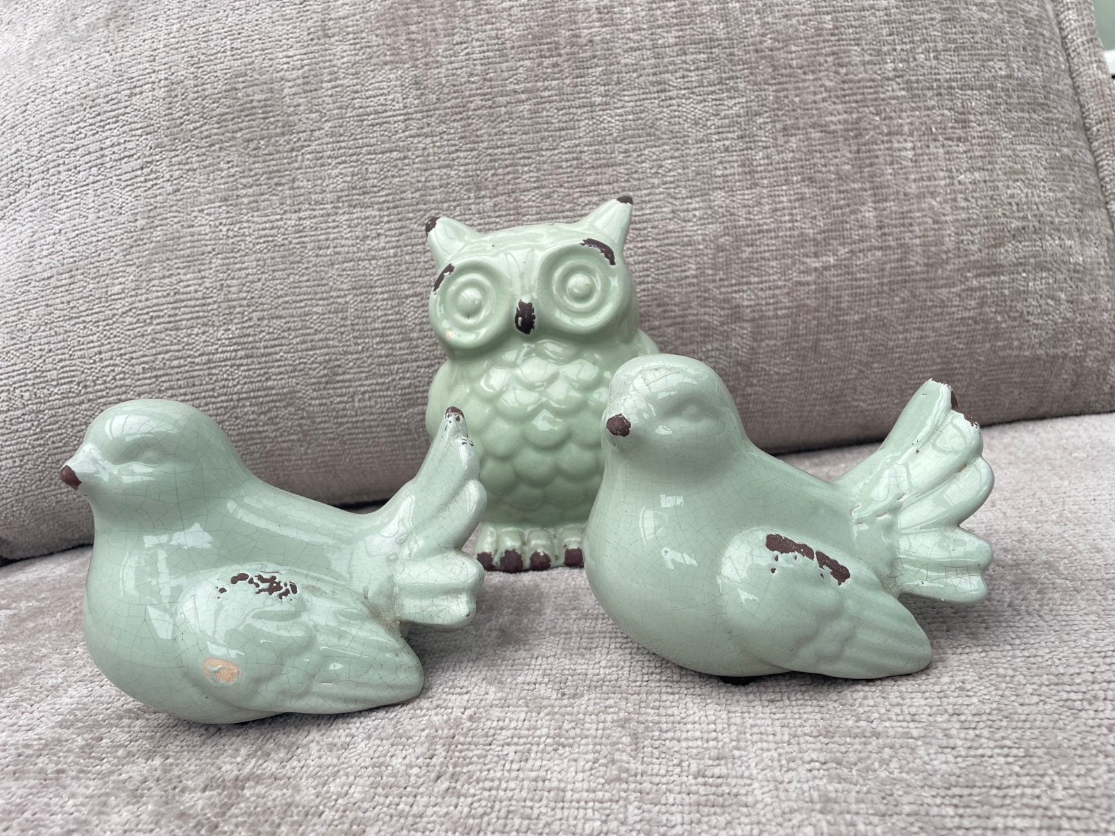 Uil en 2 vogels aardewerk beeldjes, Ophalen of Verzenden, Zo goed als nieuw, Dier