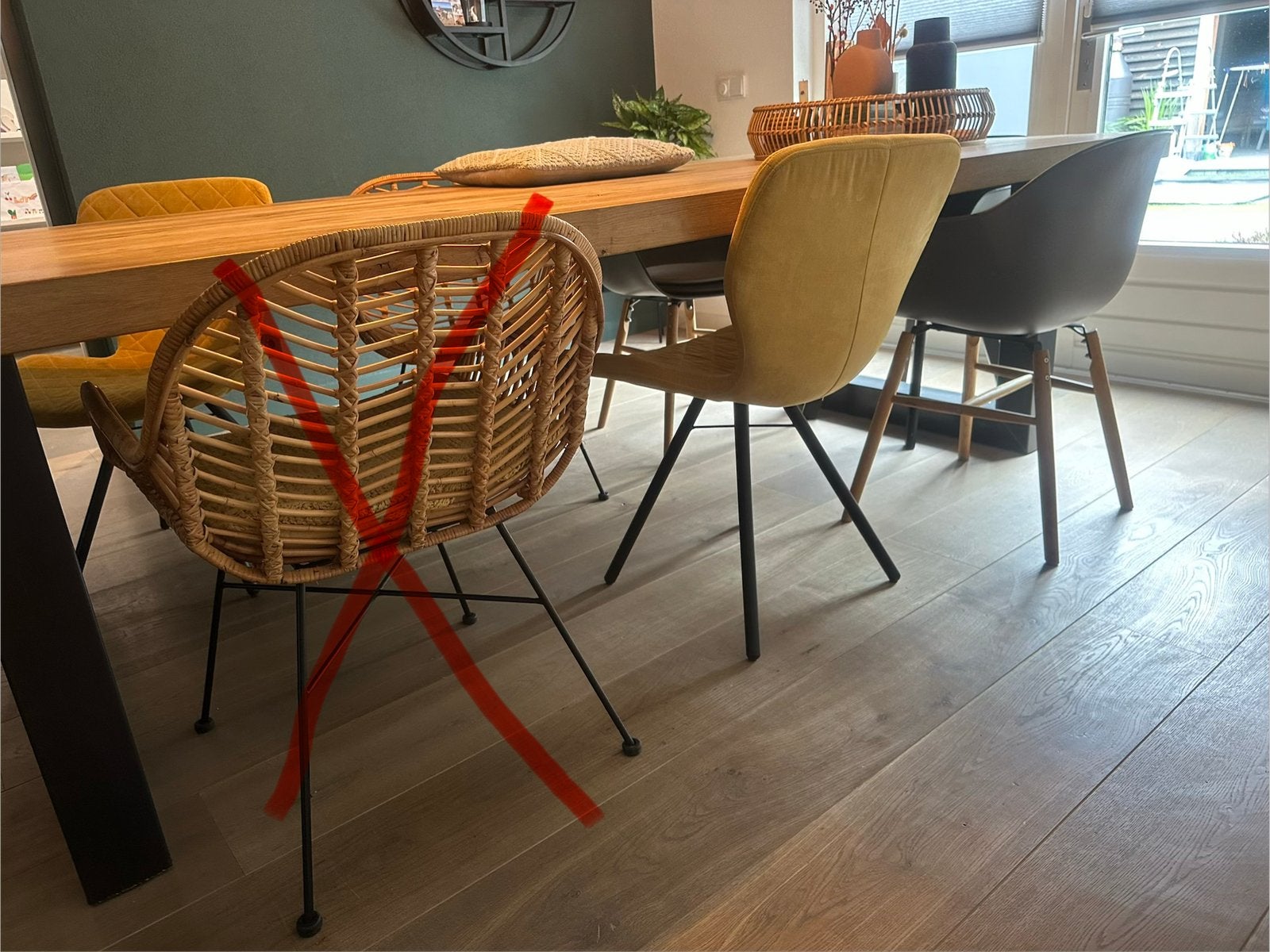 Set van 4 diverse eetkamerstoelen - Gebruikt, Ophalen, Kunststof, Gebruikt, Overige kleuren