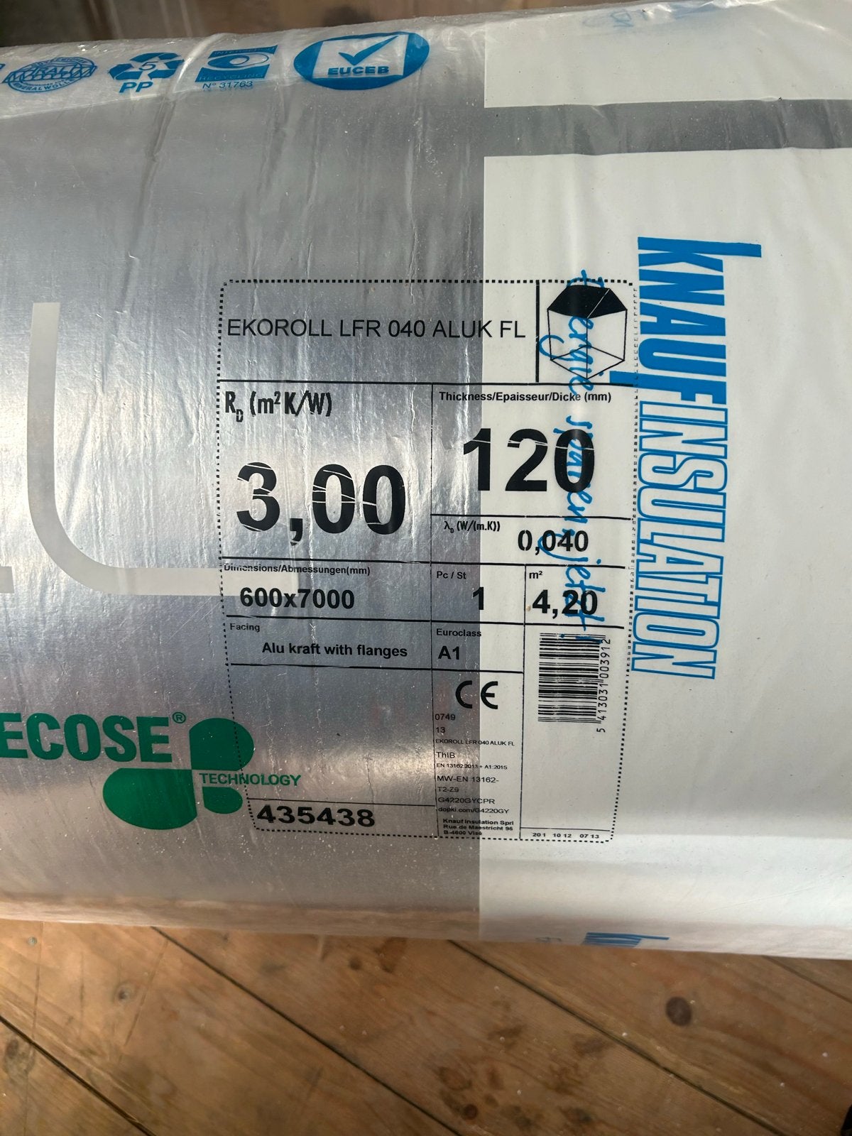 Knauf Insulation Ekoroll LFR 040 ALUK FL isolatie, 12 cm of meer, Nieuw, 5 tot 10 m², Glaswol