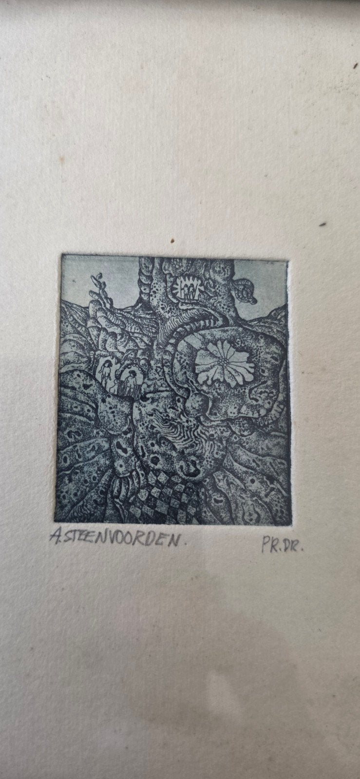 Ets van A. Steenvoorden - Abstracte boom met bloem, Antiek en Kunst, Ingelijst, Ophalen of Verzenden, Flora en Fauna, 1950 - 1999