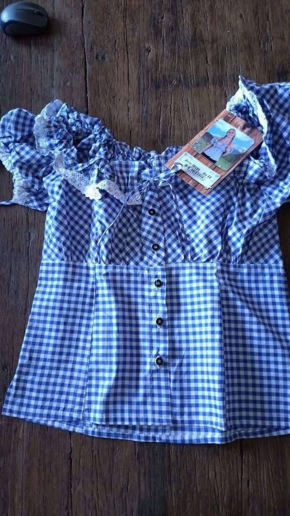 Tiroler blouse blauw/wit dames maat 42, Carnaval, Maat 42/44 (L), Nieuw, Ophalen of Verzenden