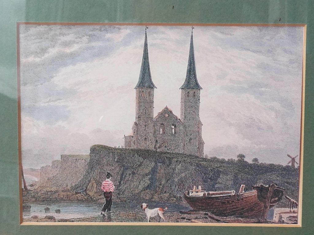 Reculver towers mooie antieke ingelijste prent uit Engeland., Antiek en Kunst, Kunst | Litho's en Zeefdrukken, Ingelijst, Ophalen of Verzenden