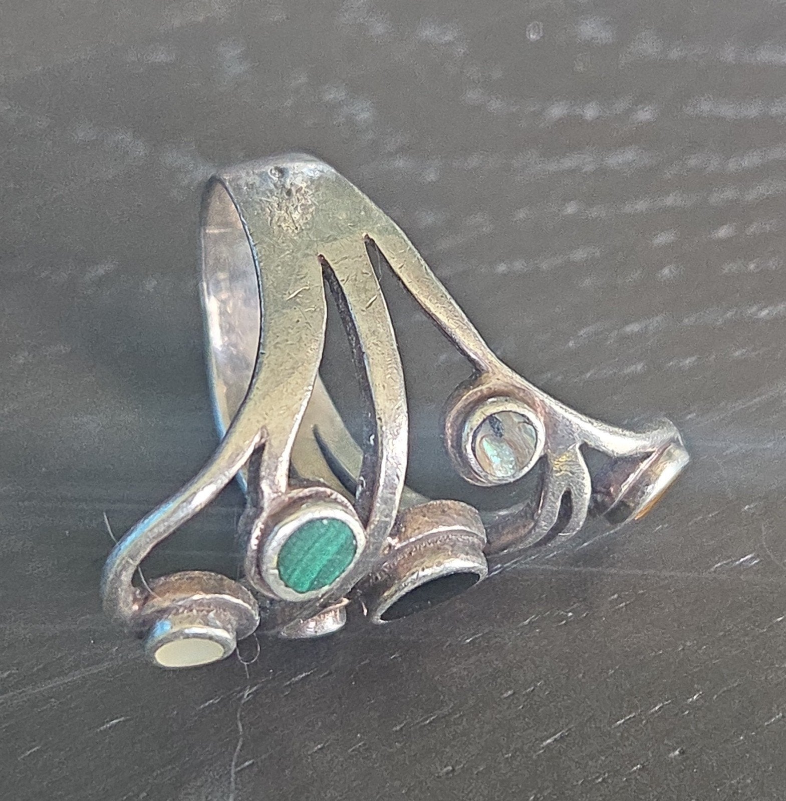 vintage handgemaakte sterling zilveren ring div stenen, Ophalen of Verzenden, Zo goed als nieuw, X, Dame