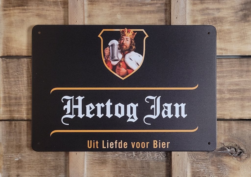 Hertog Jan bier logo zwart reclamebord van metaal wandbord, Verzamelen, Biermerken, Ophalen of Verzenden, Nieuw, Reclamebord, Plaat of Schild