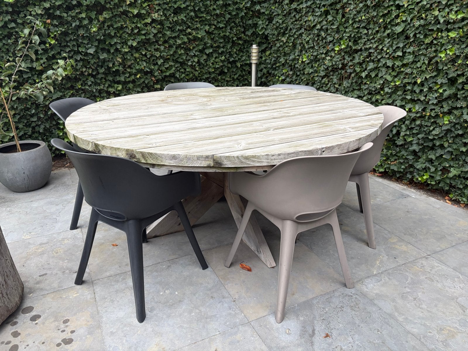 Ronde houten tuintafel - Diameter 180cm, Tuin en Terras, Ophalen, Gebruikt, Rond, Hout