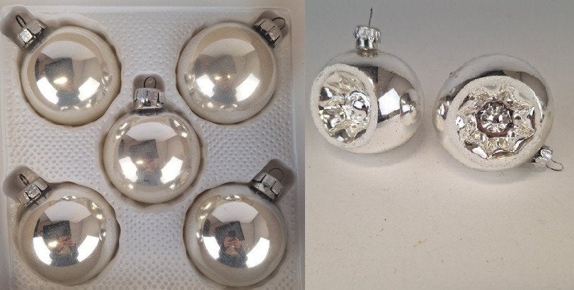 7 stuks oude glazen vintage kerstballen, zilverkleurig, Diversen, Kerst, Ophalen of Verzenden, Gebruikt