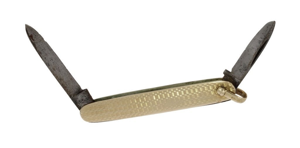 Zakmes 14k goud antiek sieraad heren dames hanger, Ophalen of Verzenden, Goud, Hanger, Met edelsteen