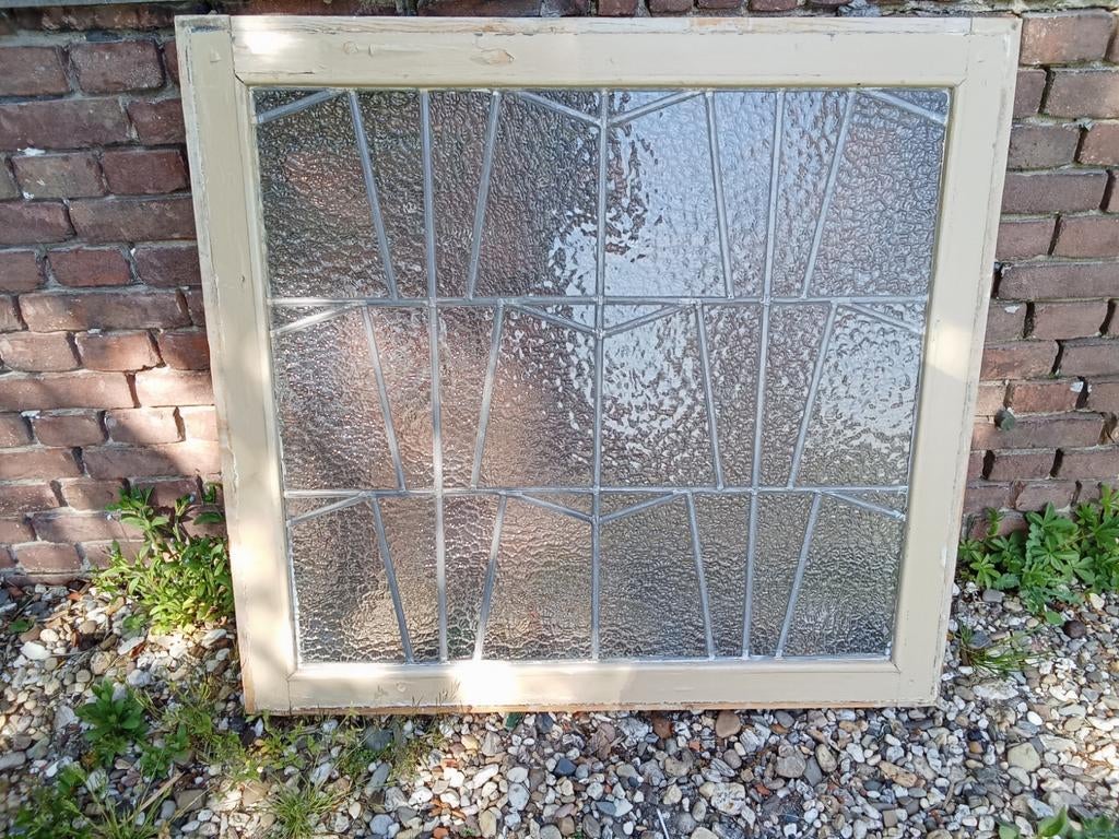 Glas in lood raam, Brocante/vintage, Ophalen of Verzenden, Minder dan 80 cm, Gevelraam of Ruit, Glas in lood