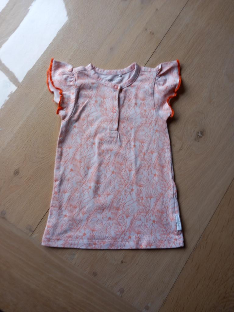 Roze/oranje gebloemd jurkje korte mouwen maat 68 noppies, Kinderen en Baby's, Babykleding | Maat 68, Meisje, Jurkje of Rokje, Ophalen of Verzenden