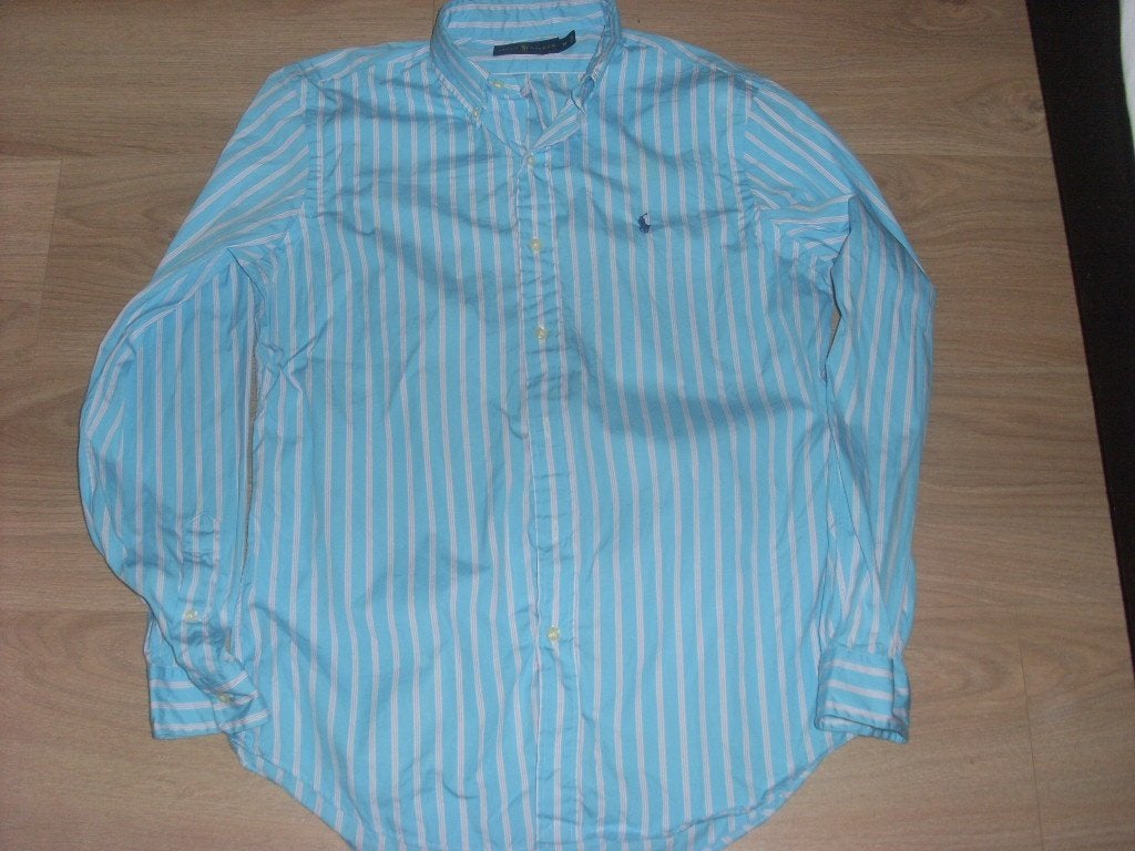 ralph lauren overhemd M turquise gestreept, Verzenden, Zo goed als nieuw, Overige kleuren