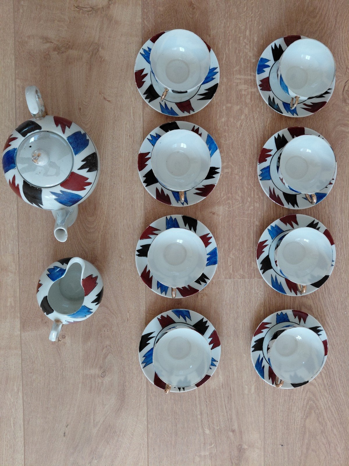 Vintage theeservies met kop en schotels, Ophalen of Verzenden, Gebruikt, Vintage, Kop(pen) en/of Schotel(s)