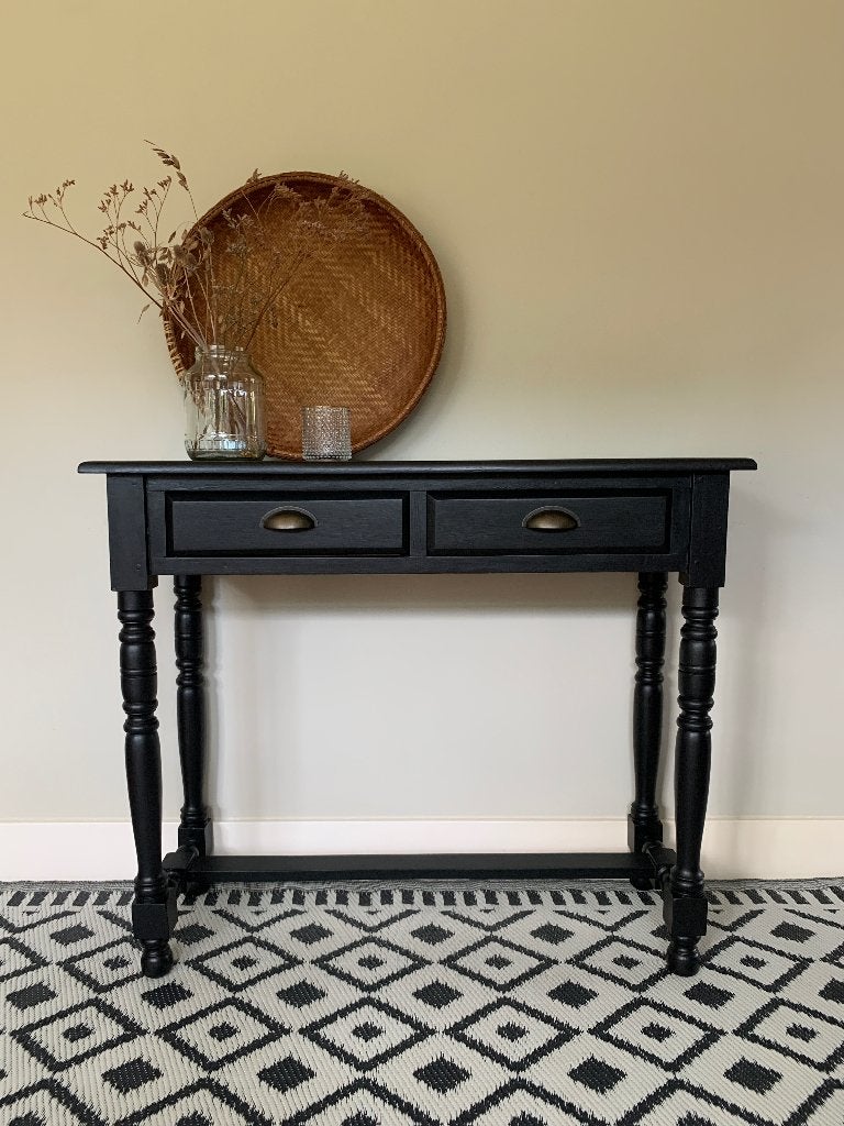 Sidetable mat zwart met 2 laatjes, 100 tot 150 cm, Ophalen of Verzenden, Zo goed als nieuw, 25 tot 50 cm