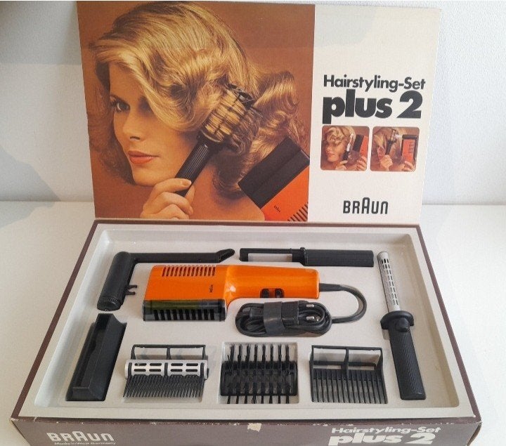 Vintage Braun Hairstyling-Set plus 2 HLD 80 Oranje uit 1972., Ophalen of Verzenden, Zo goed als nieuw, Föhn of Haardroger