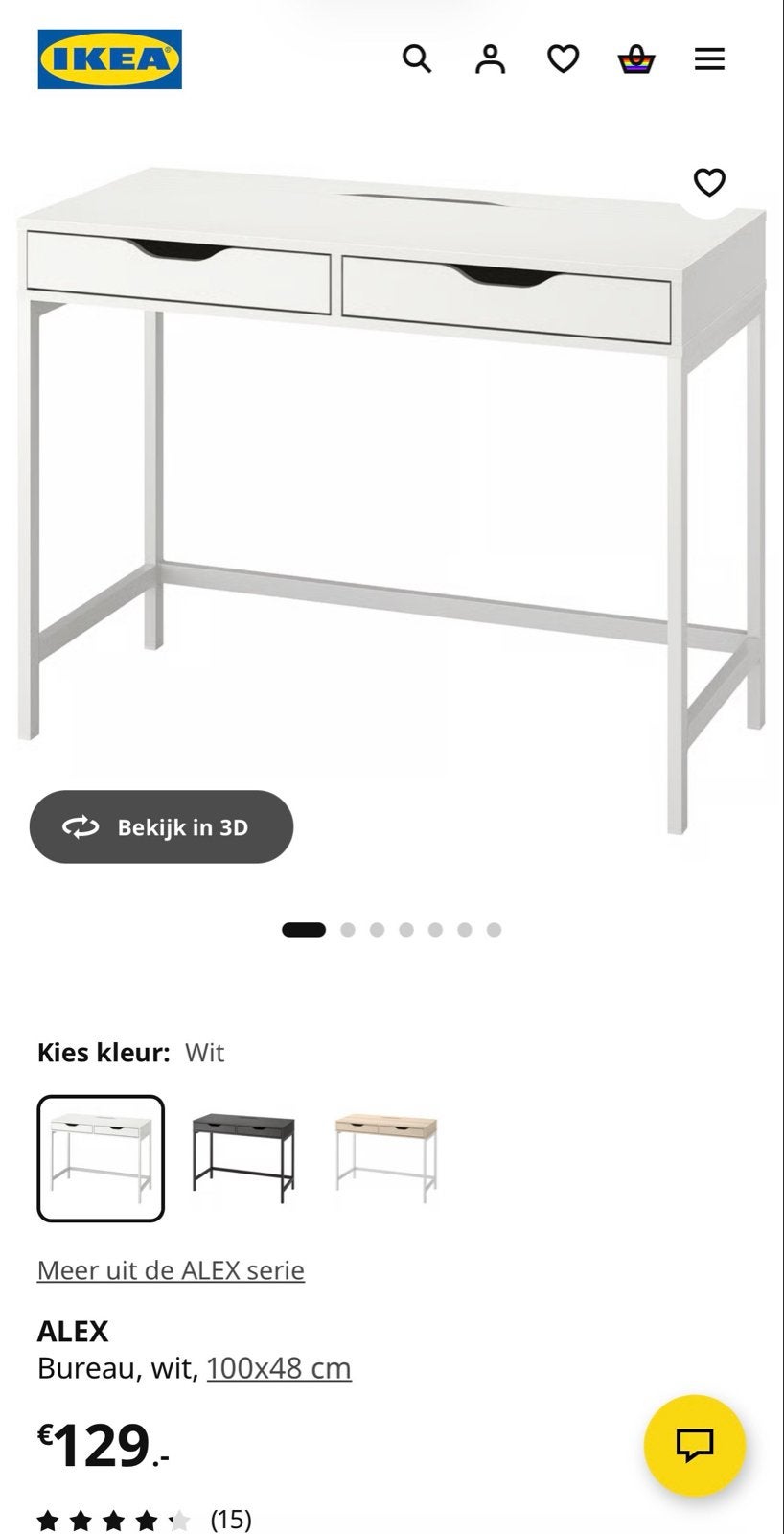 IKEA ALEX Bureau wit 100x48 cm met lades, Ophalen, Gebruikt, Met lades, Spaanplaat of MDF