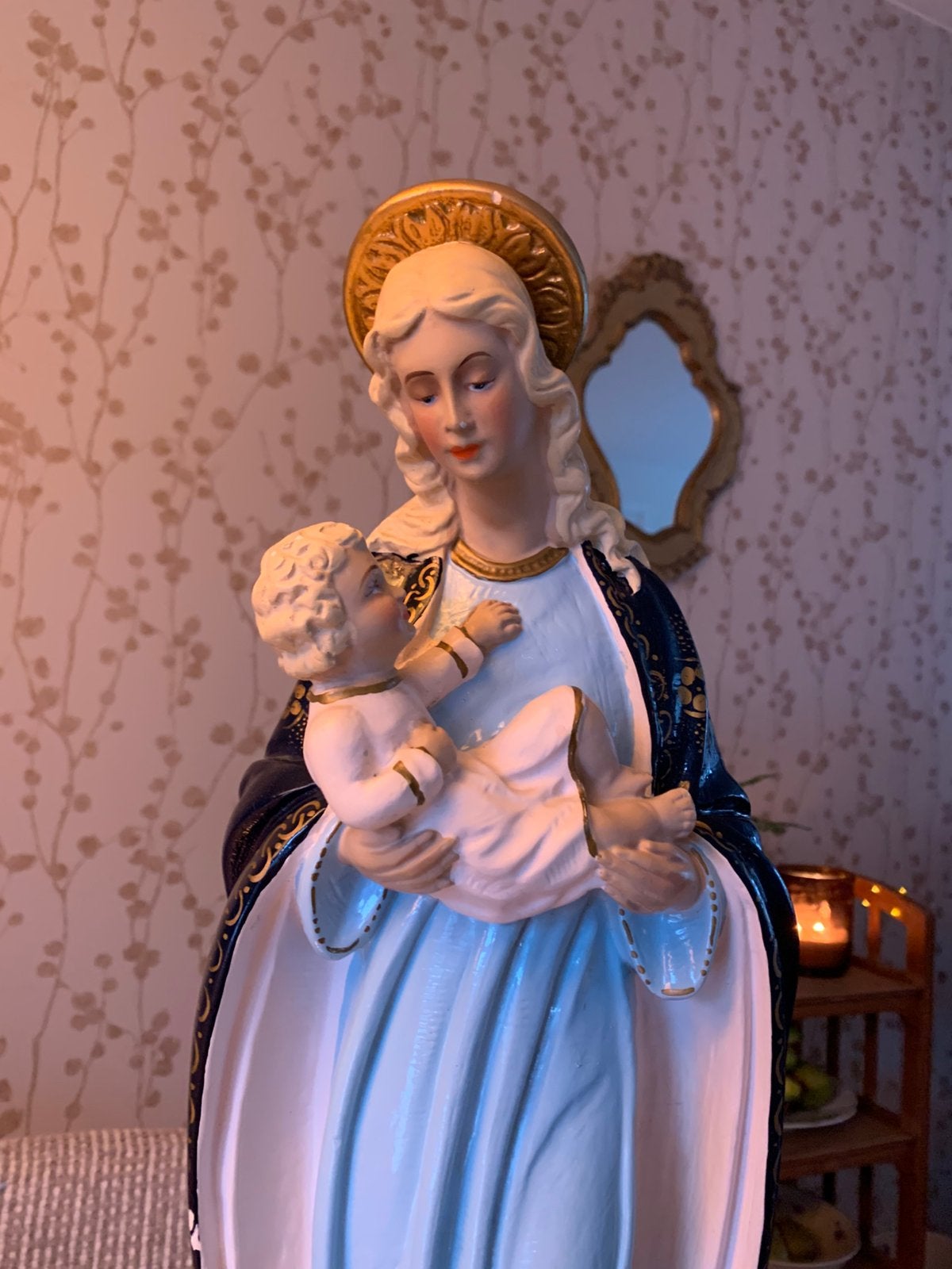 Schitterend Sfeervol Mariabeeld met Kindje Jezus., Antiek en Kunst, Ophalen