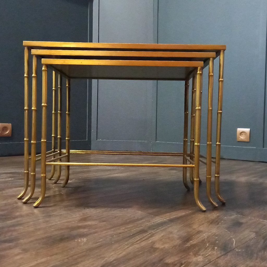Vintage  Faux Bamboo Miniset in de stijl Maison Baguès, Ophalen of Verzenden, Rechthoekig, Minder dan 55 cm