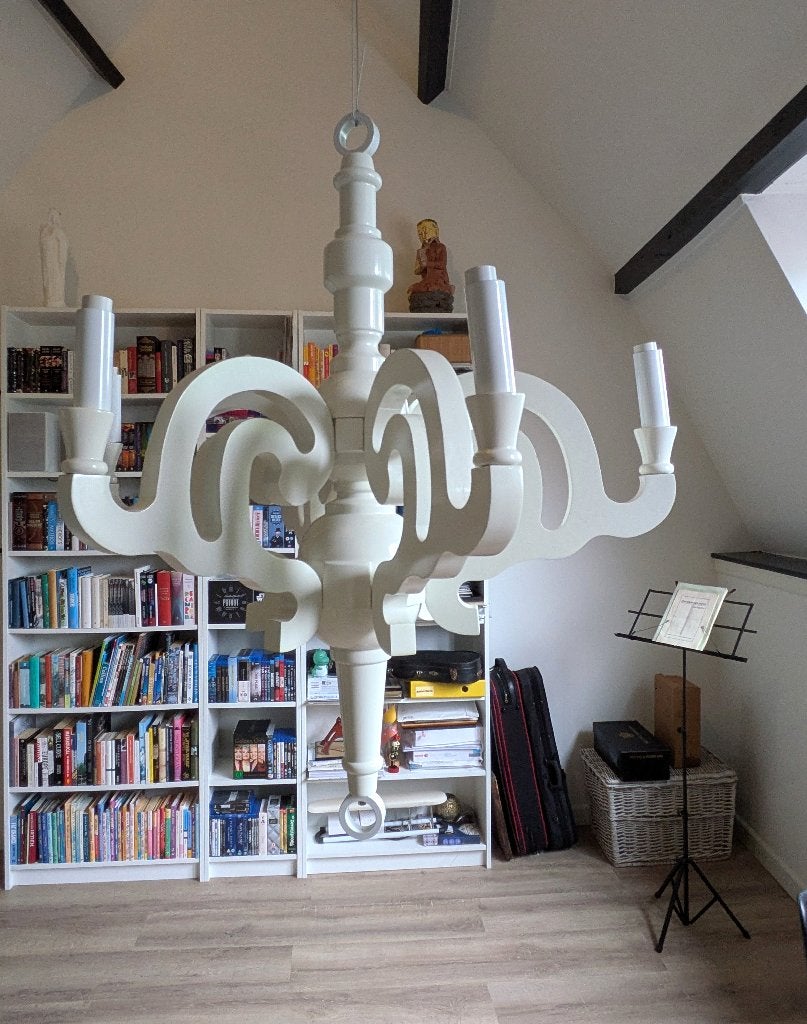 Moderne witte kroonluchter, Ophalen, Hout, E14 (klein), Nieuw