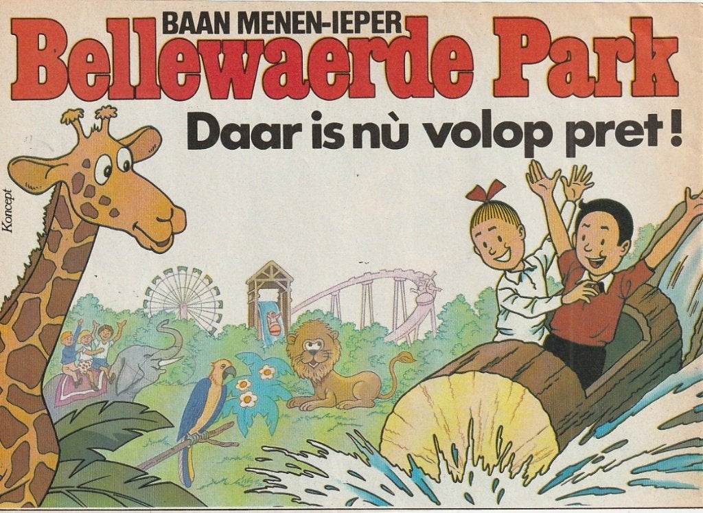 Retro reclame 1982 Bellewaerde Park pretpark Suske & Wiske, Verzenden, Overige typen