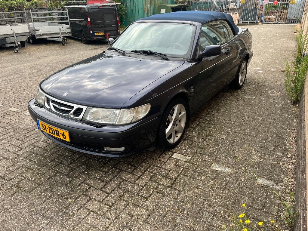 Saab 9-3 2.0 T Cabrio 2003 leer airco, Voorwielaandrijving, Zwart, 4 cilinders, Cabriolet