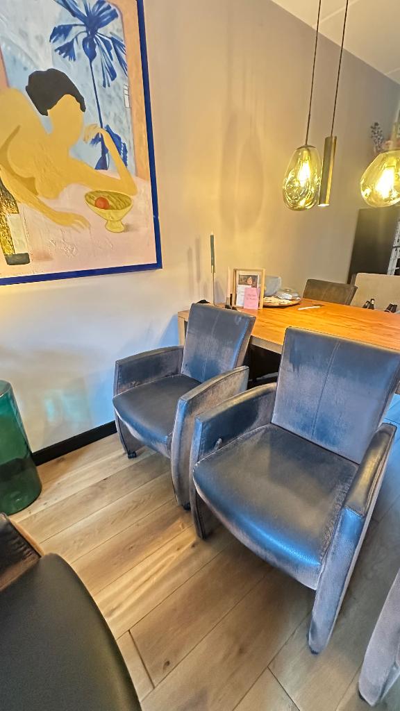 6 luxe leren eetkamerstoelen op wielen – Eierkamp, Ophalen, Gebruikt, Bruin, Vijf, Zes of meer stoelen