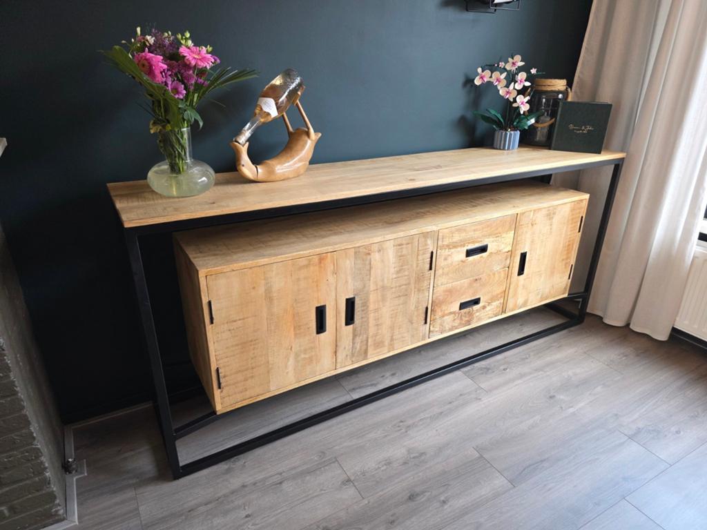 Mooie mangohout dressior 200cm, Ophalen, Zo goed als nieuw, 200 cm of meer, Industrieel