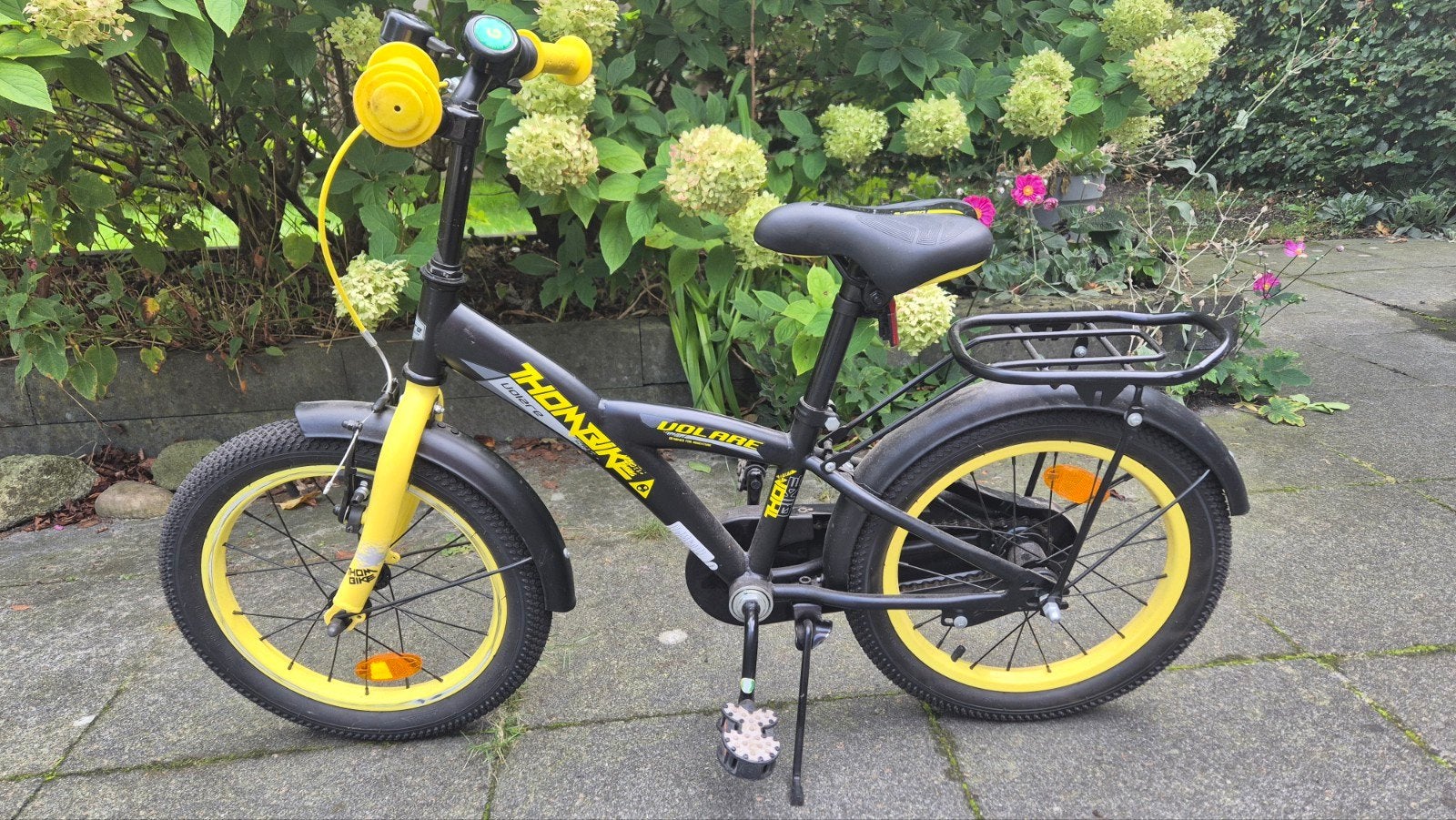 Volare Thombike kinderfiets 16 inch - Zwart/Geel, Ophalen, Terugtraprem, Volare, 16 tot 20 inch