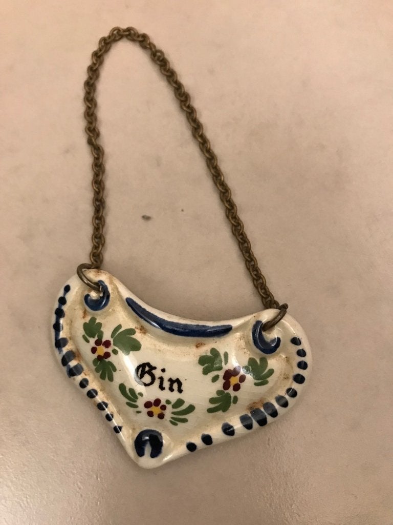 Vintage Gin Fleslabel - Delfts Blauw Stijl, Verzamelen, Ophalen of Verzenden, Gebruikt
