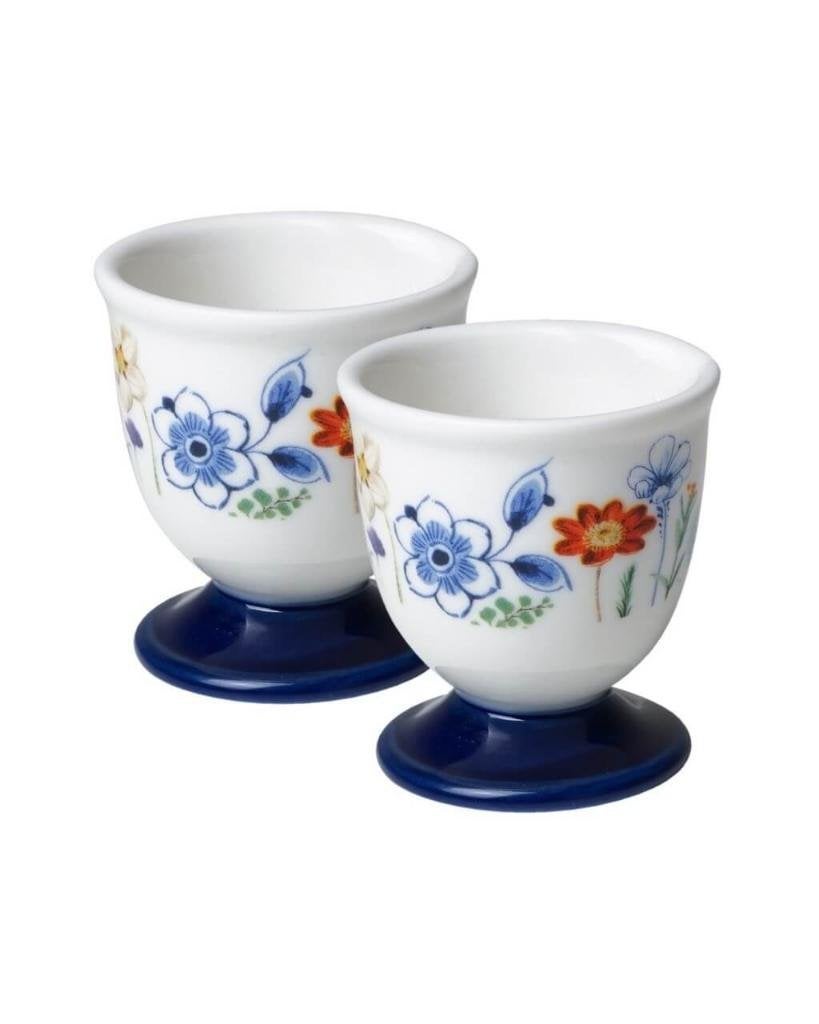 Heinen Delfts Blauw Wildbloemen eierdopjes set 2, Overige merken, Overige typen, Ophalen of Verzenden, Delftsblauw