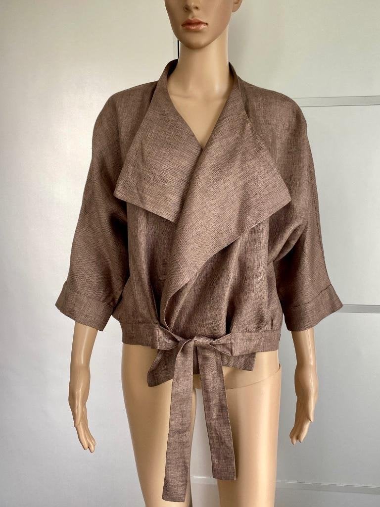 H439 Nieuw: Didi maat S=36 linnen jasje colbert blazer bruin, Bruin, Nieuw, Didi, Ophalen of Verzenden